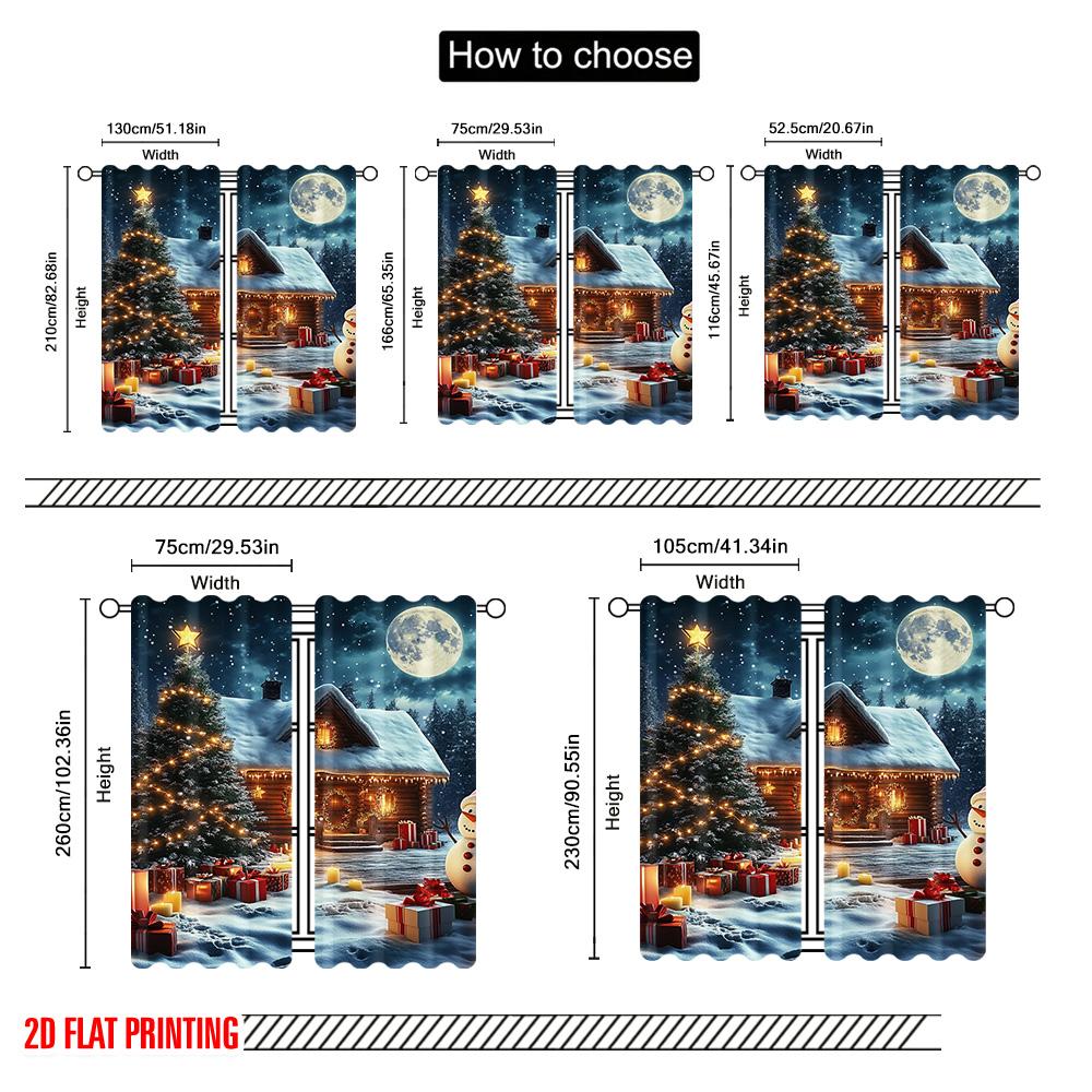 2pcs 2D Flat Printing Christmas Window Drapes Holiday Snowman 100% Polyester Without Electricity Festive Holiday Perfect for