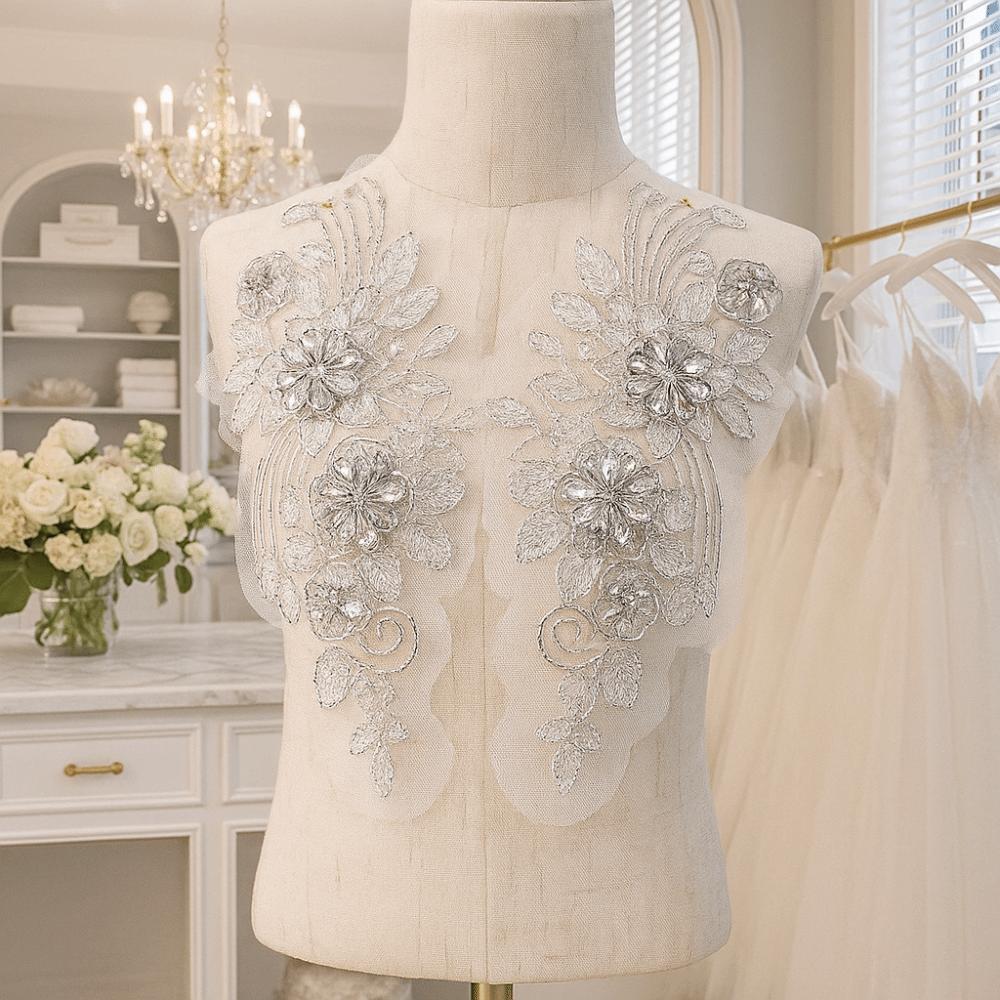 Rhinestones Lace Flower Applique Flower Design Clothing Applique Dress Patches  Evening Dress