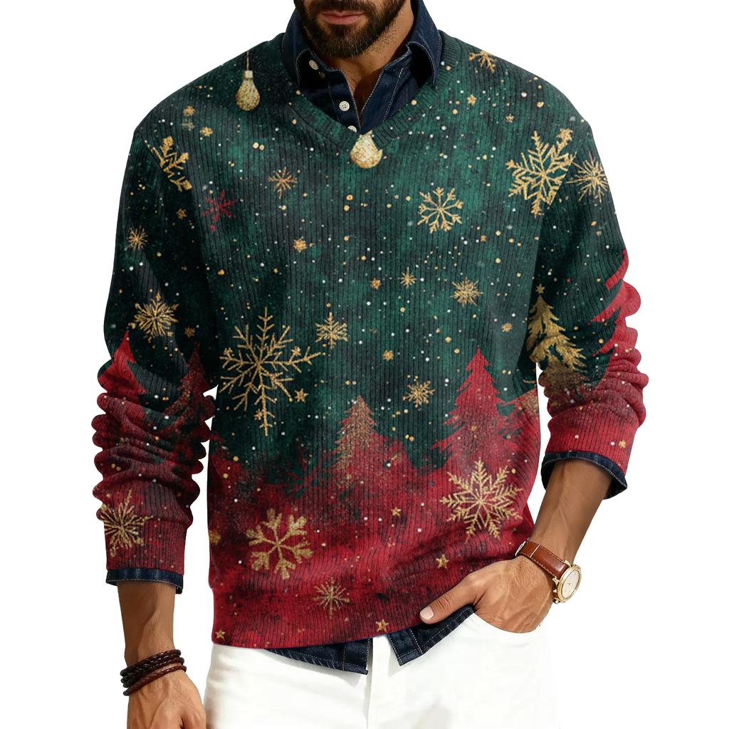 Pánský pulovr s V-výstřihem, s dlouhým rukávem, žebrovaný úplet