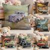 Watercolor Vintage Car Anime Pillow Case Comfort Sofa Bed Silky Elegant Invisible Zipper Custom Decorative Cushion Cover