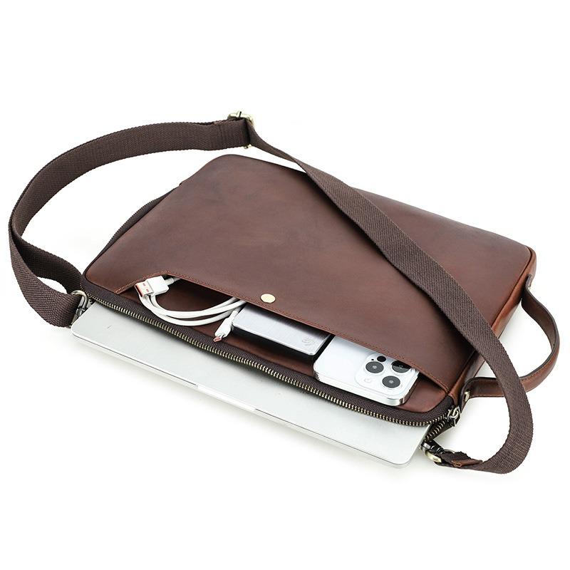 Genuine Leather Laptop Bag For MacBook Pro 14.2 Multi-Functional Crossbody Handheld