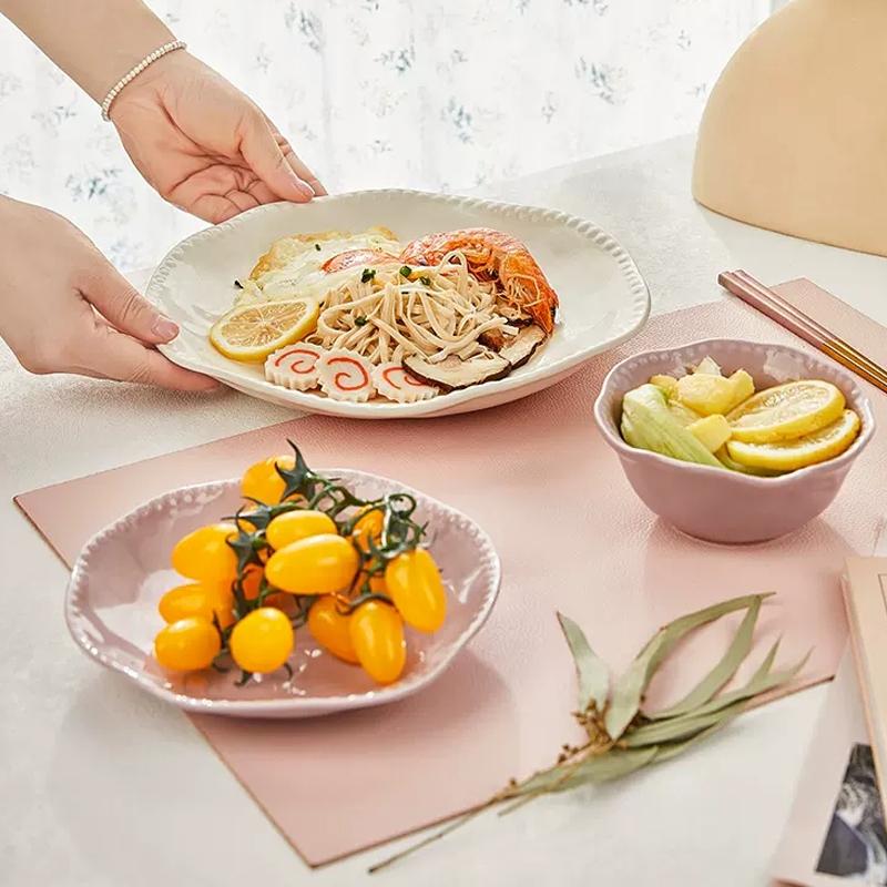 Nordische Unregelmäßige Perlenkeramikplatte Haushalt Obstsalatschüssel Nudelsuppe Dekorative Schüssel Kunst Flache Platte Restaurant Geschirr