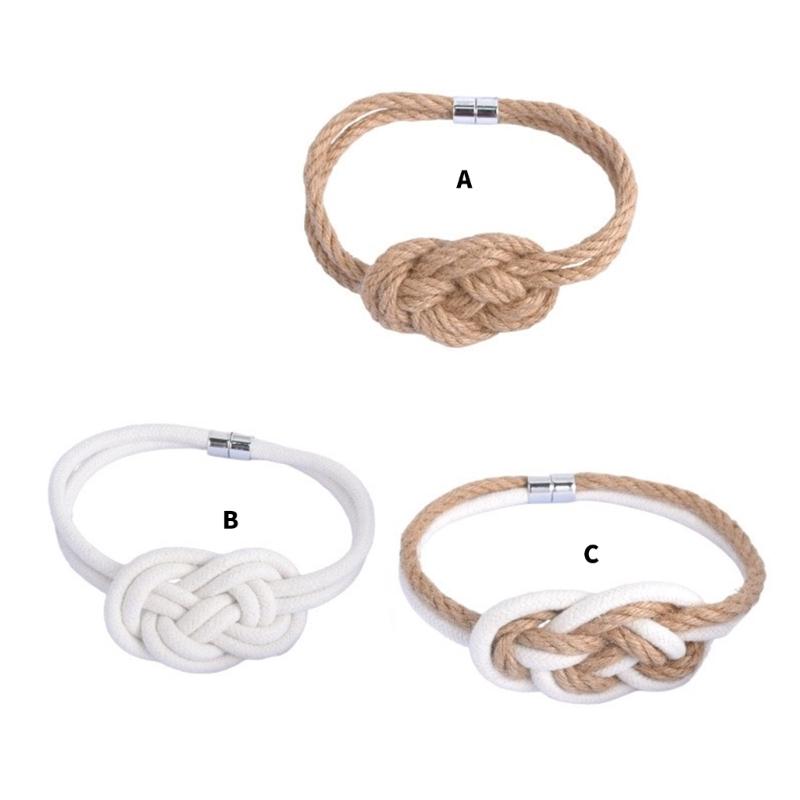 Magnetic Hemps Curtain Tiebacks,Decorative Drapery Holdbacks Bohemians Styles Woven Curtain Tie Back with Exquisite Knot