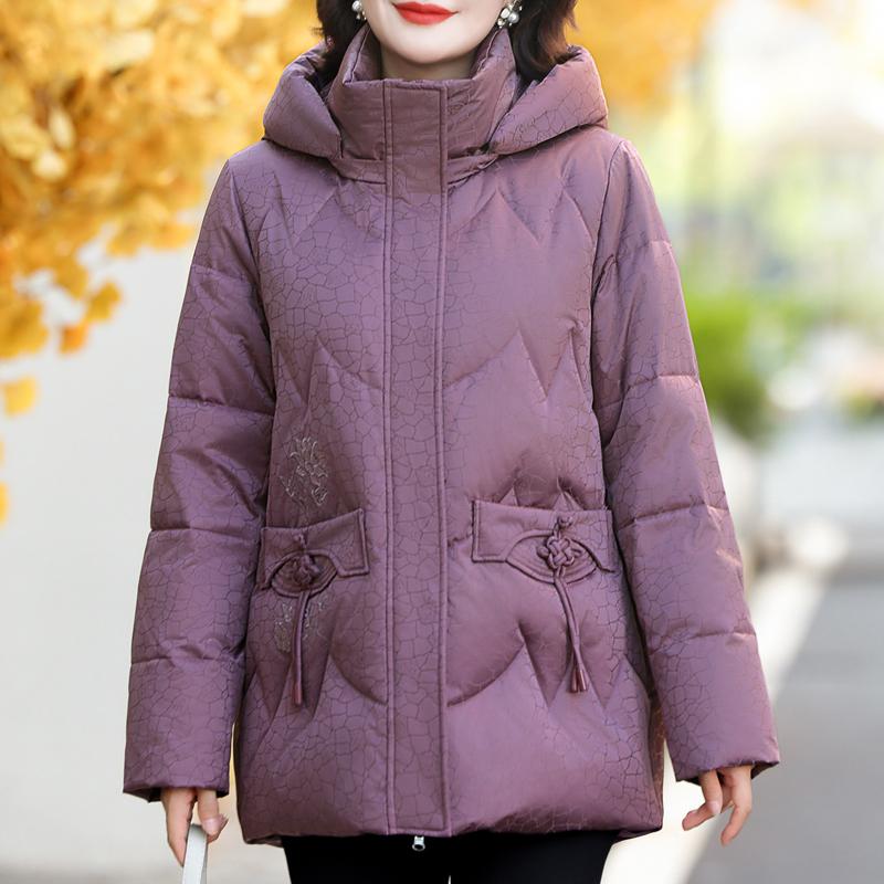 

Зимнее пуховое пальто для женщин больших размеров, верхняя одежда с капюшоном, вышивка, элегантная толстая теплая пуховая куртка, женские парки 4XL светло-фиолетовый