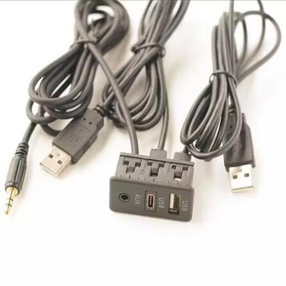 Car Dash Mount AUX Type-C USB Port Socket Panel USB Extension Adapter Cable 1.5m