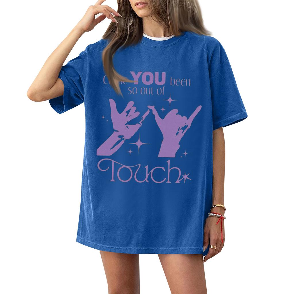 Dam T-shirt med tryck och rund hals och korta ärmar