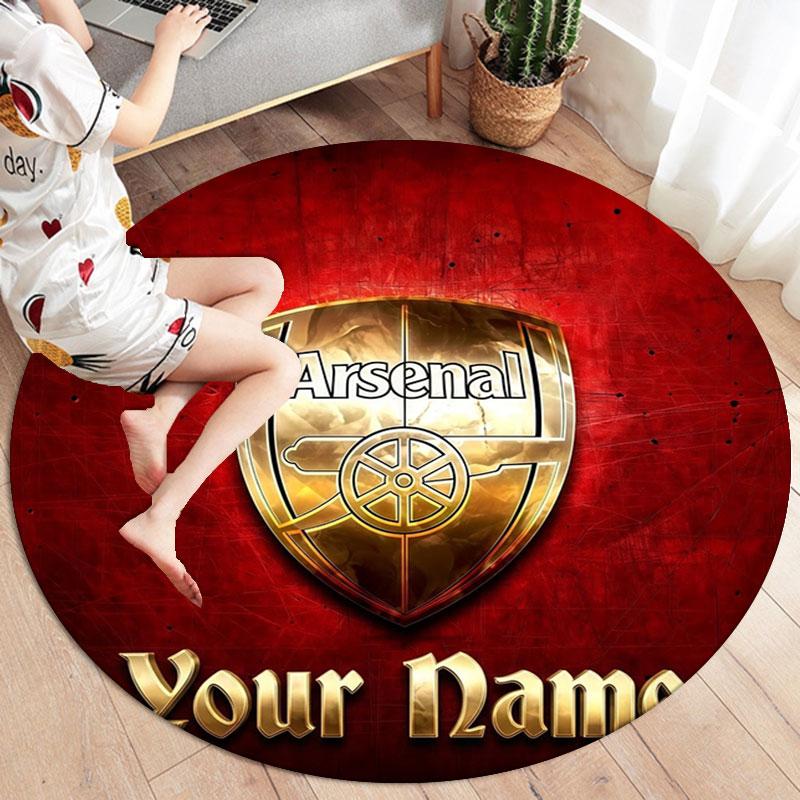 Arsenal F Benutzerdefinierter Name Runder Teppich, Teppich für Wohnzimmer Schlafzimmer Sofa Spielzimmer Dekoration, Rutschfeste Fußmatte