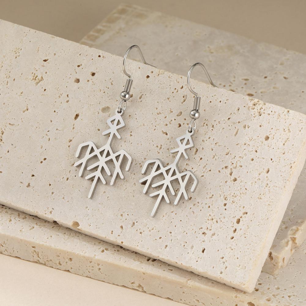 Dawapara Norse Runes Wardruna Symbol Earrings Elder Futhark Mythology Protection Amulet Stainless Steel Dangle Earrings