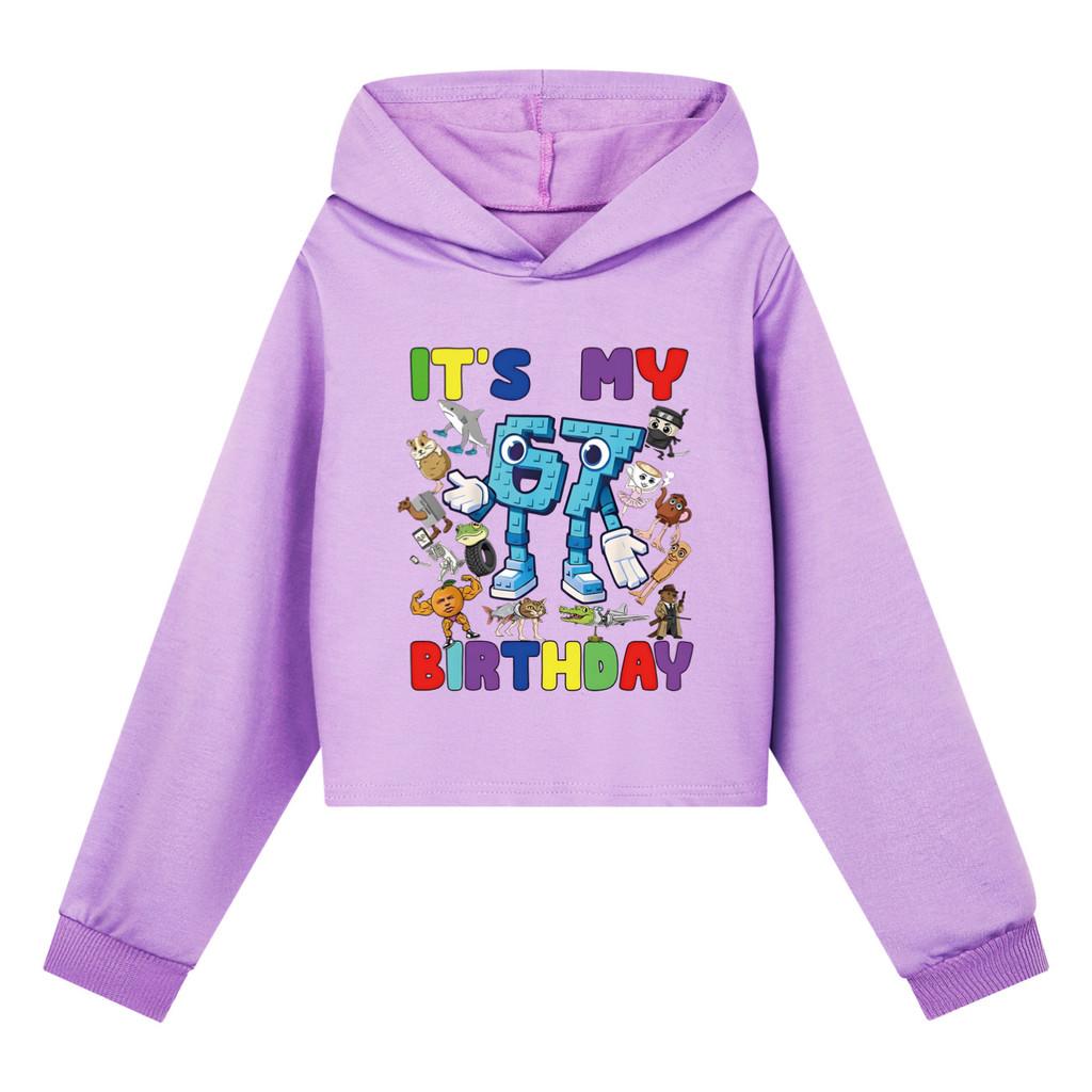 5394 Girls Steal a Brainrot 67 Printed Casual Cotton Round Neck Long Sleeves Short Style Hoodies 110cm