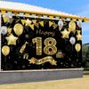 1 piece, birthday party decoration flag, background decoration for 18th birthday party, black and gold 18th birthday decoration
