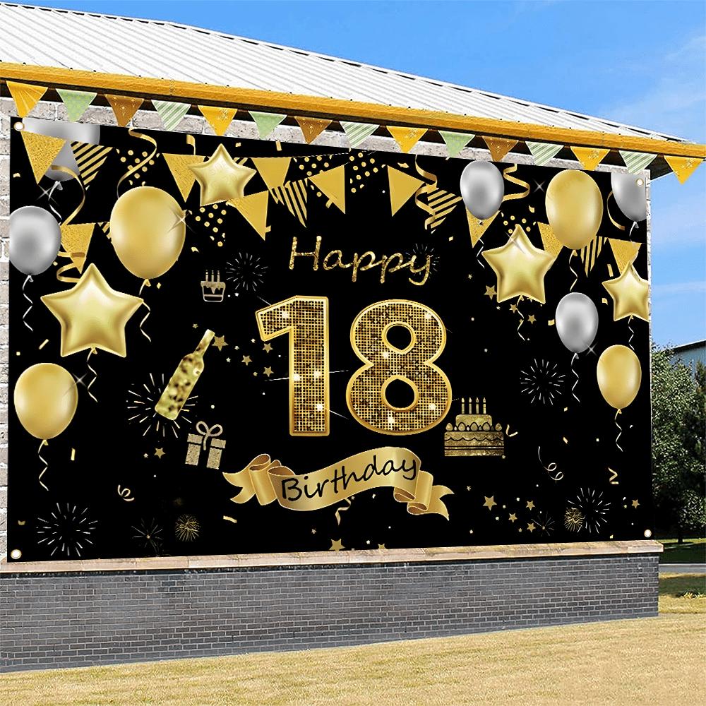 1 piece, birthday party decoration flag, background decoration for 18th birthday party, black and gold 18th birthday decoration
