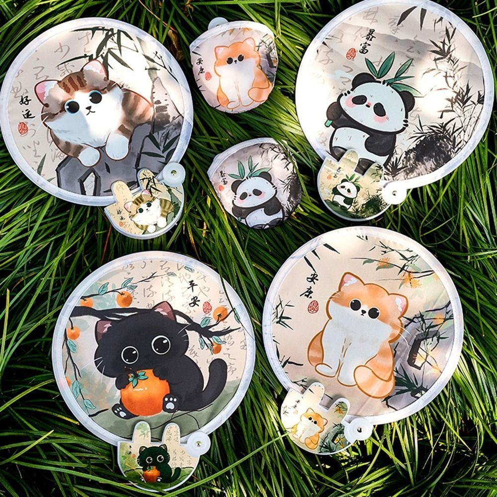 

4Pcs Cartoon Round Pocket Fan Decorative Handheld Fan Creative Cool Fan Traveling 4Pcs