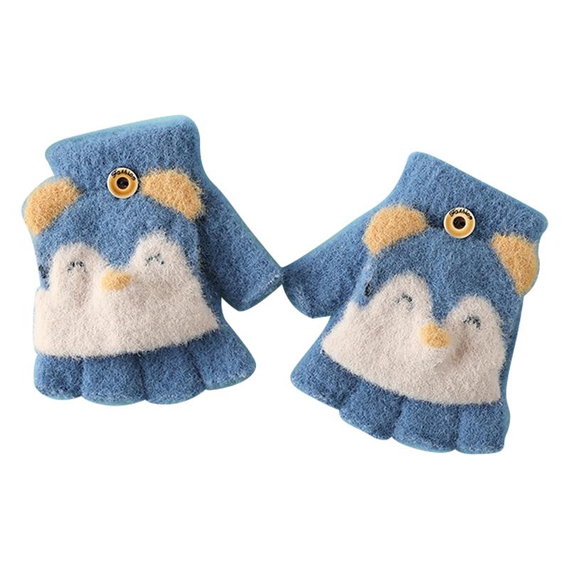 

1 Pair Kids Mink Velvet Warm Gloves Half Finger Cover Cartoon Shape C
