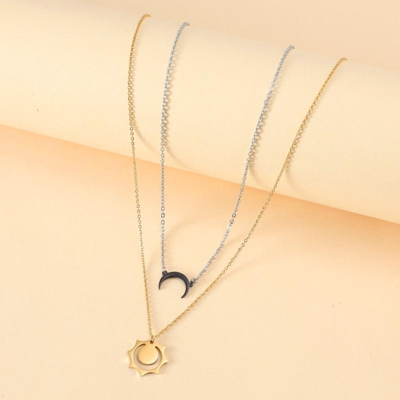 2-delige Geluksketting Zon en Maan Hanger Ketting Ketting Bff Vriendschap Cadeaus Sieraden Roestvrij Staal Kettingen