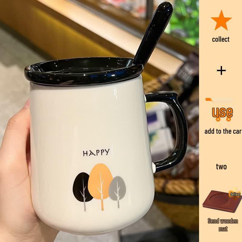 Qiwei Creative Ceramic Mug with Lid and Spoon