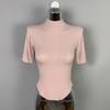 Korean Dongdaemun Sheer High Neck Slim Fit T-Shirt with Five-Point Sleeves