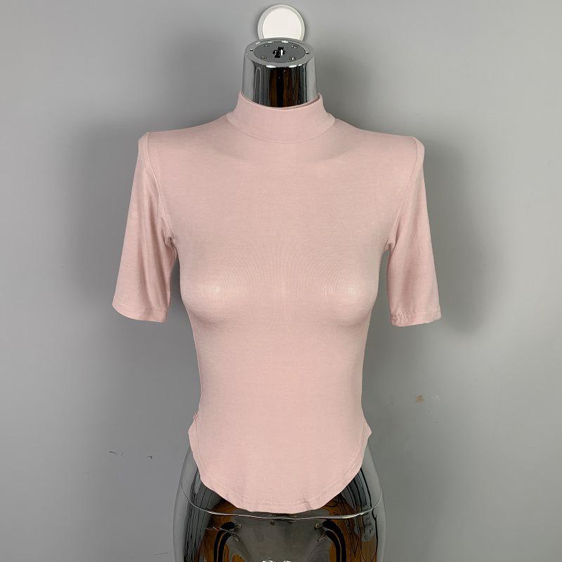 Dongdaemun Women s Slimming Sheer High Neck Mid-Sleeve Top One Size розовый