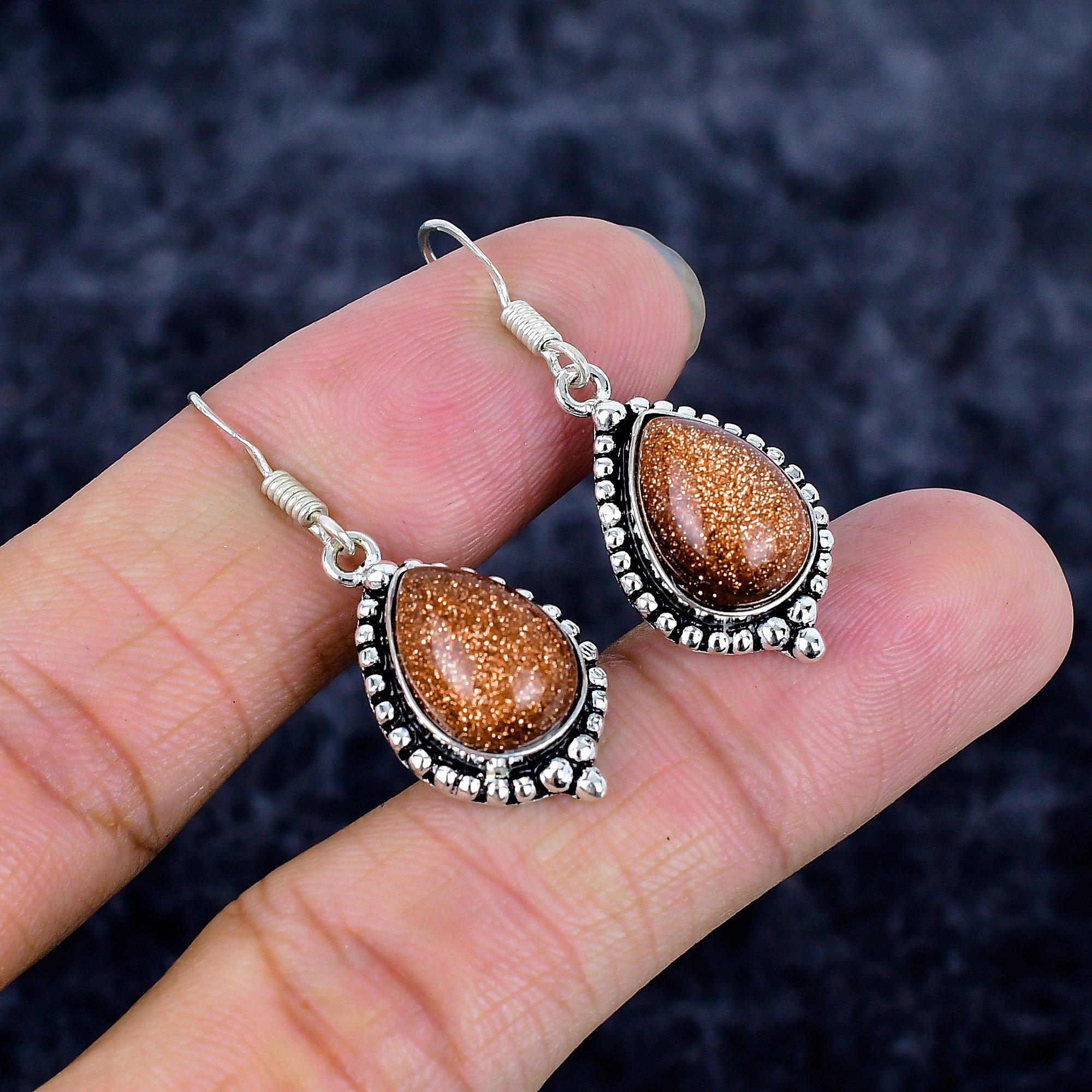 

Red Sunstone Gemstone Handmade 925 Sterling Silver Jewelry Earring 1.58 M-3371