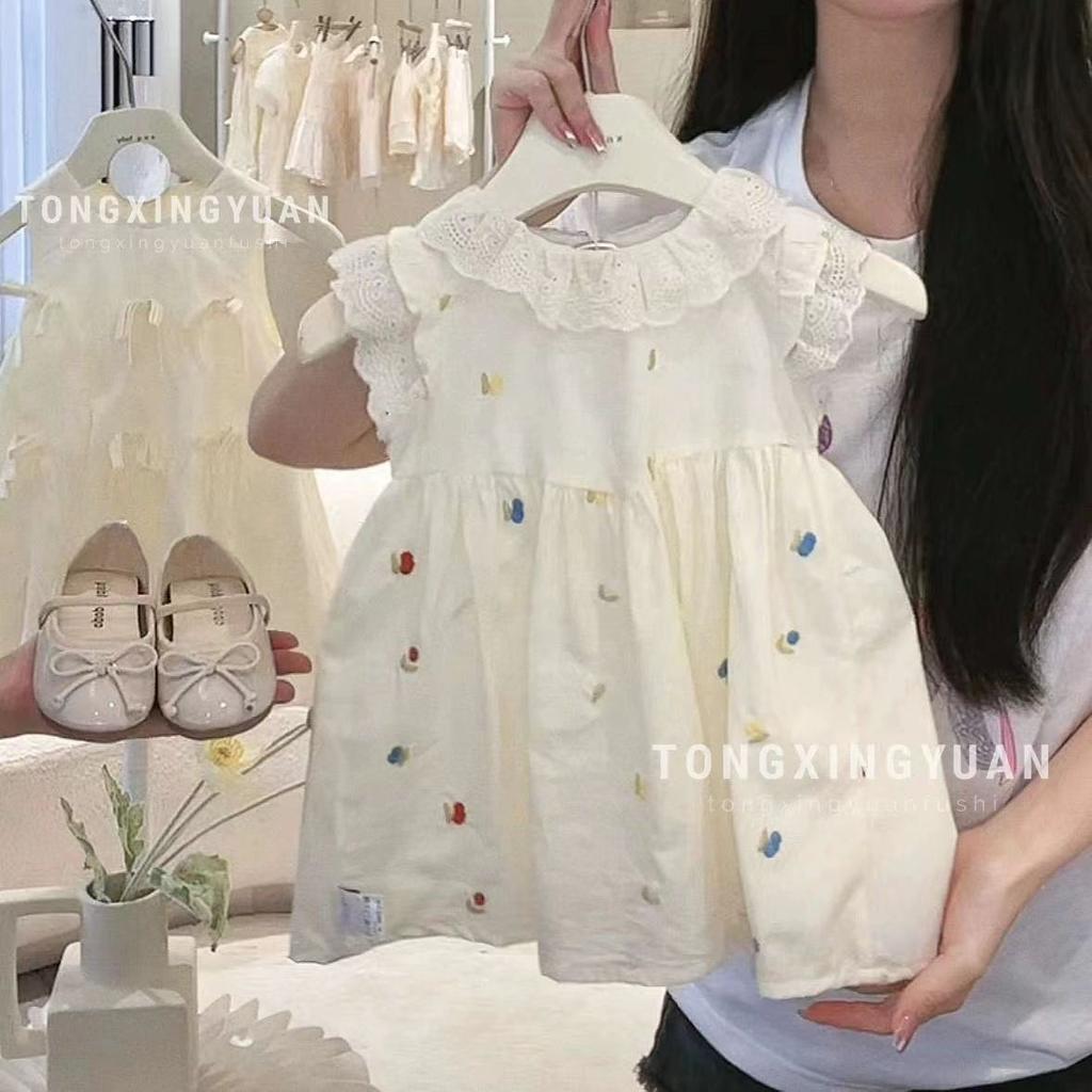 Girls Summer Sleeveless Dress Floral Embroidery Bud Hem Princess Cute Party Wear