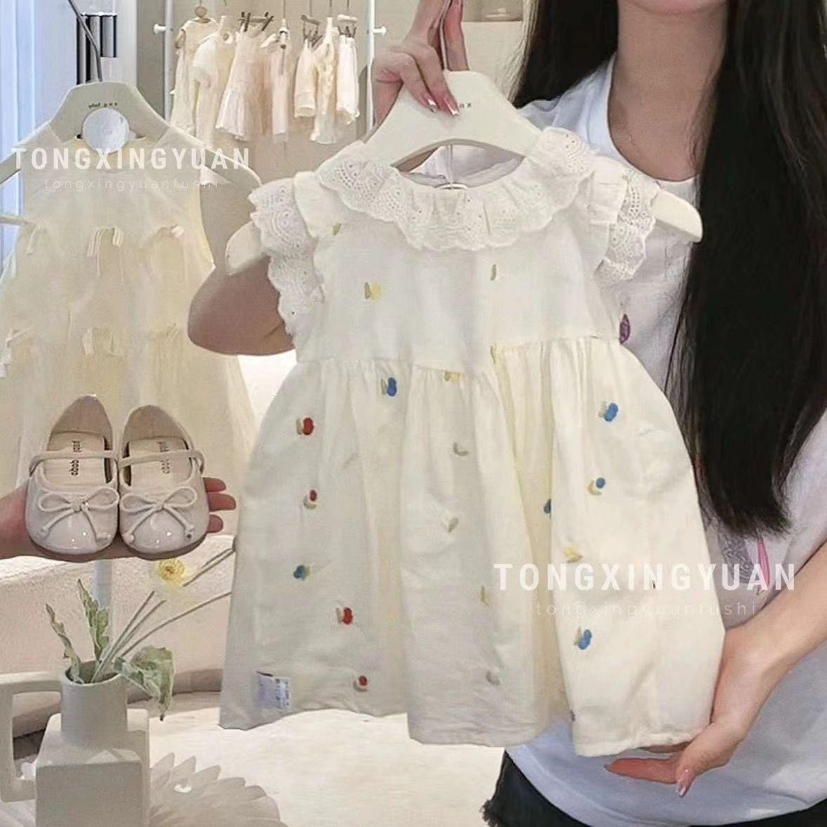 Girls Summer Sleeveless Dress Floral Embroidery Bud Hem Princess Cute Party Wear 80