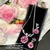 Rouge Magenta Rose Gemstone, Necklace, Antique, Plated With 18K Gold, Vintage Flower Para Zircon, Earrings.