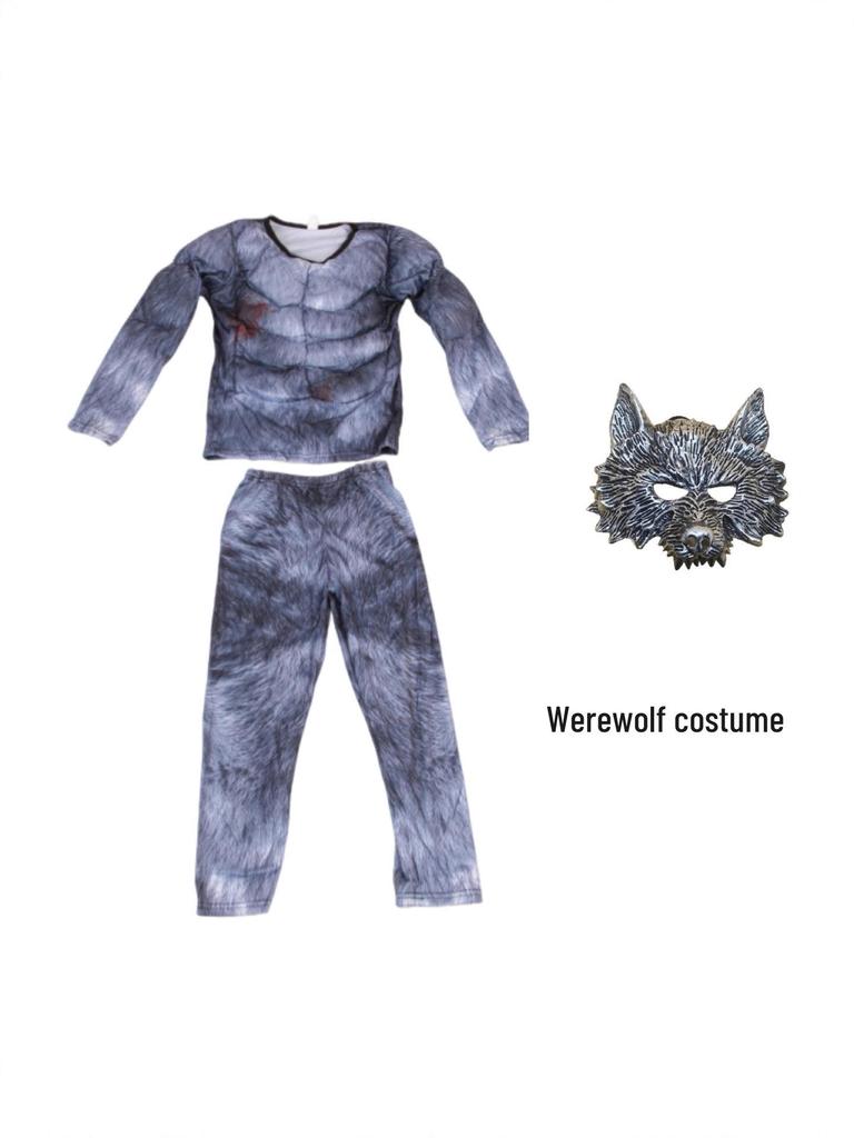 Children's Werewolf Muscle Costume - Scary Halloween Role-Playing Performance Outfit for Boys