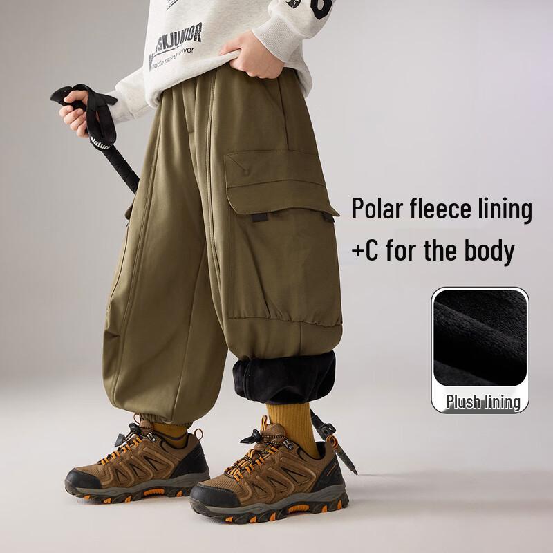 

ASK JUNIOR Boys Winter Thickened Brushed Cargo Outdoor Pants XL