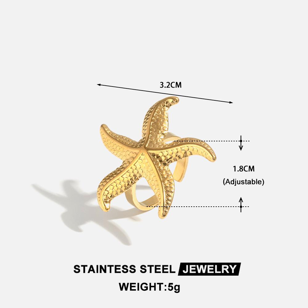 18K Gold Stainless Steel Starfish Ring: Ocean-Inspired, Multifunctional, Exaggerated Design