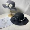 Woolen Elegant Retro Style Hepburn Style Pearl Camellia Flower Top Hat Children British French Fashion Black Pot Hat
