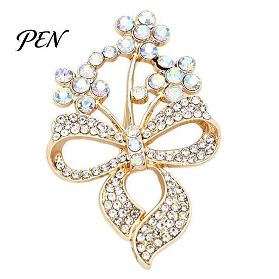Women Dainty Jewelry Rhinstone Flower Bow Brooch Pin, Hollow Floral Bowknot Retro Alloy for Girls, Decorative Accessory Clothing Bags Scarves Pin