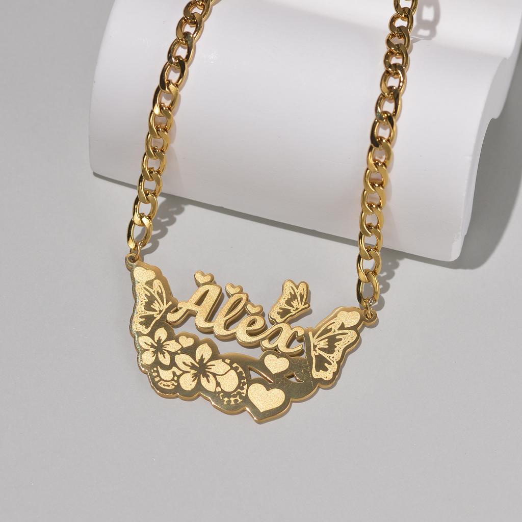 Atoztide Personalized Custom Engrave Name Necklace for Women Stainless Steel Butterfly Nameplate Choker Link Chain Jewelry Gifts