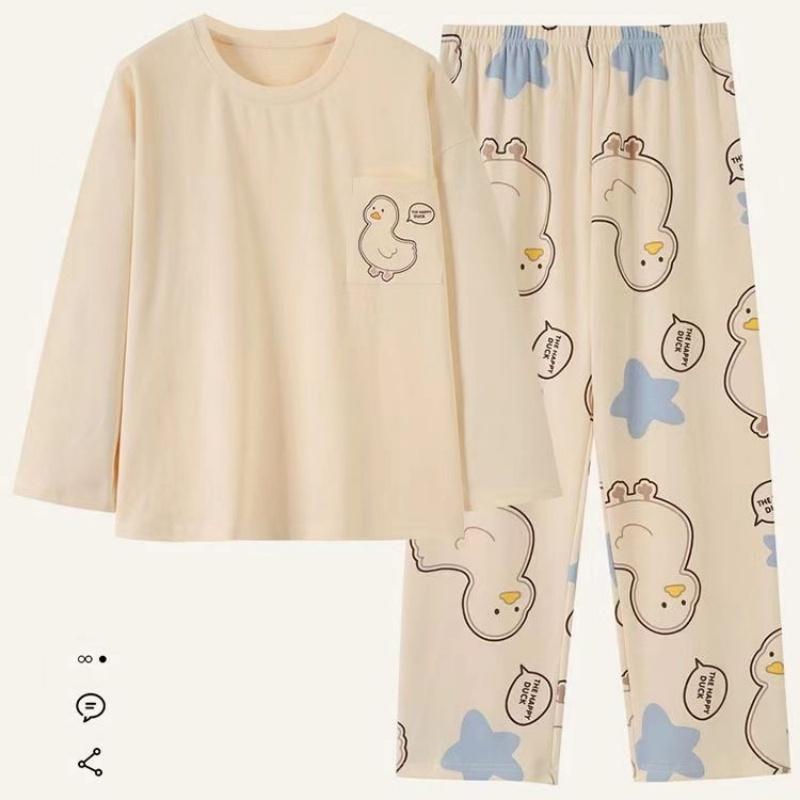 Spring and Autumn New Women's Thin Section Pajamas Homewear Suit Girls Summer Long-Sleeved Homewear Plus Size Cartoon Loose Suit