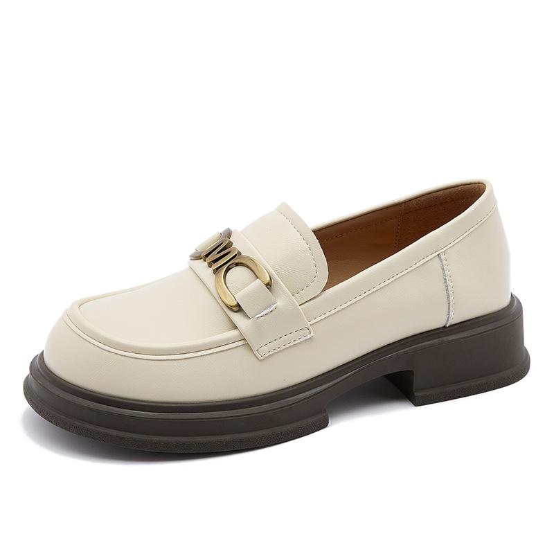 

Leather loafers women s platform 2025 autumn new horse buckle versatile one-pedal small leather shoes round head JK single shoes 40