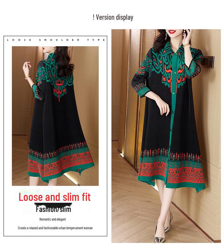 Spring Floral Pleated A-Line Dress Jacket for Women - Plus Size