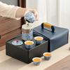 Portable Kung Fu tea set, high-end storage gift box, light luxury Ru kiln car express cup travel set
