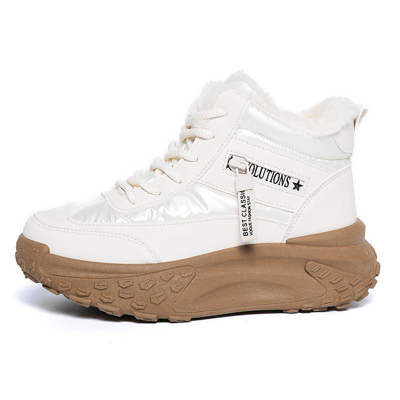 

Women Causal Sneakers Female Fashion New Warm Thick Sole Increase Cotton boots Lace Up Thick Soled Non slip Sports Shoes 40 бежевий