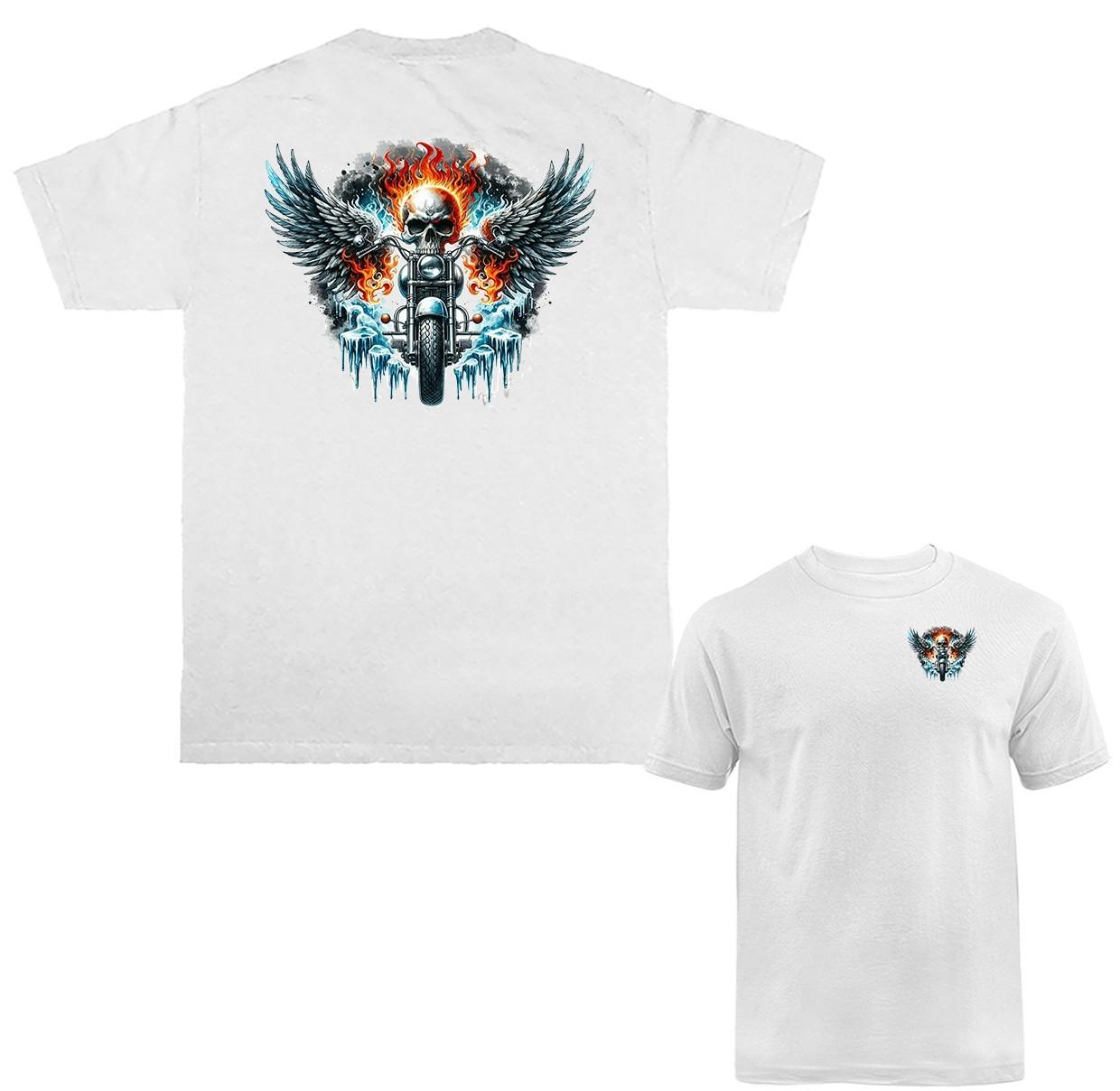 Fire and Ice Skull with Wings Motorcycle Biker T-shirt S разноцветный