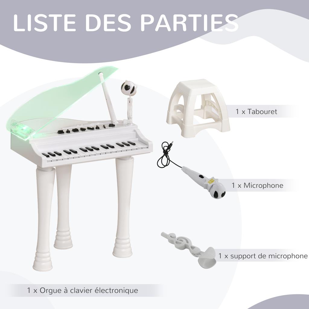 32-Key Kids Piano Keyboard, with Stool, Lights, Microphone, Sounds, Removable Legs - White