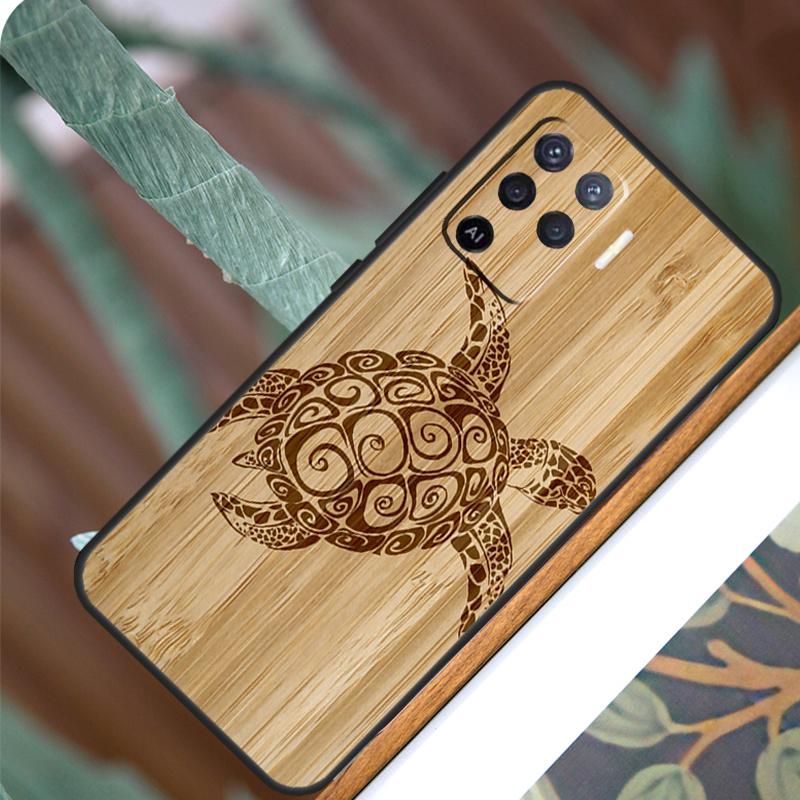 Turtle Wood Pattern For OPPO A17 A16 A15 A79 A58 A78 A98 A74 A94 A77 A5 A9 A96 A76 A52 A72 A53S A54S A57S Case