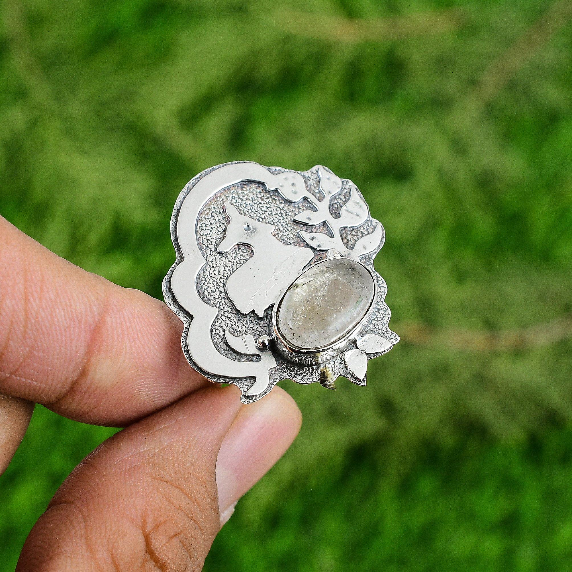 

Mothers day Sale Oval Natural Rutile Quartz 925 Silver Bezel Wife Solitaire Ring Adjustable