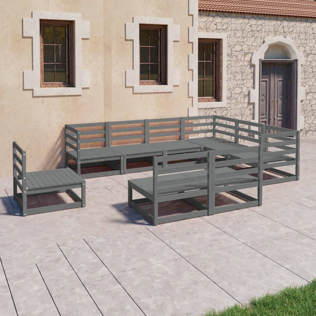 Vidaxl 9-Cz. Garden Lounge Furniture Set, Grey, Pine