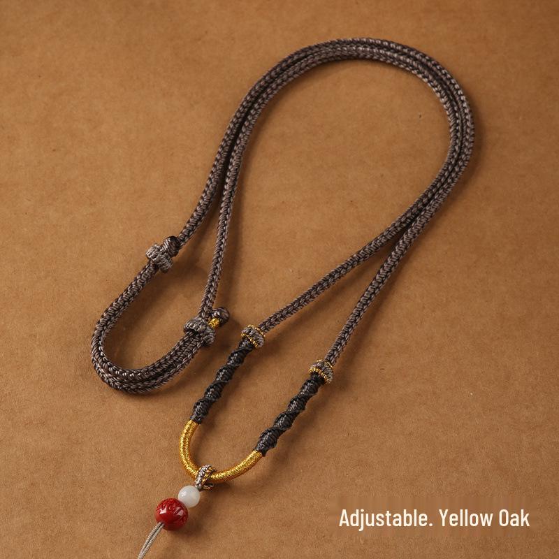 Hand-woven Jade Pendant Lanyard Necklace - Adjustable Unisex Rope