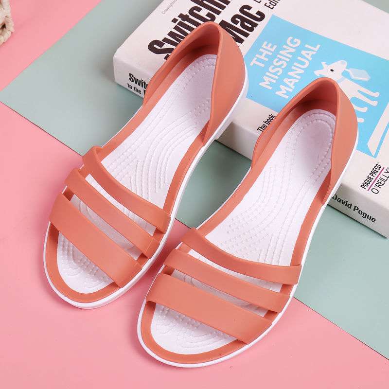 Flat-soled sandals versatile plastic wet water jelly shoes Korean version non-slip rain shoes waterproof female summer beach shoes fairy