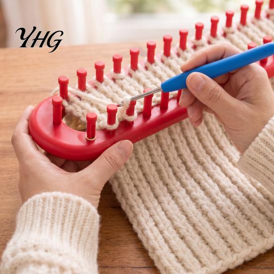 Crochet Hook Set Long Knitting Loom Set, Beginner for DIY Hat Scarf Shawl, Plastic Rectangular Yarn Weaving with Wool Supplies