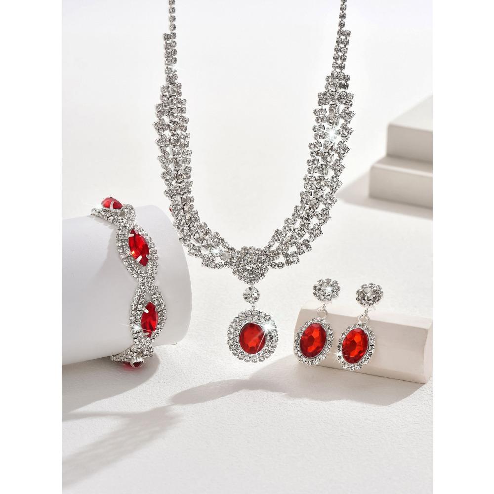 Sapphire Necklace Earrings Bracelet Four-piece Women's Jewelry Wedding Dress