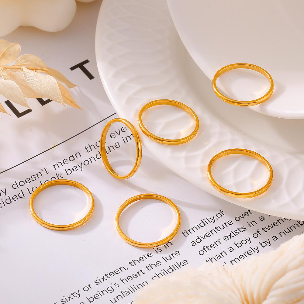 Retro Cold Plain Ring Smooth Ring Femininity Titanium Steel 18K Plated Real Gold Index Finger Ring