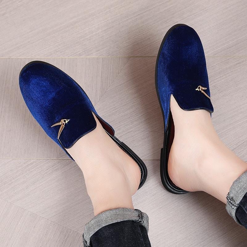 Luxry Man Shoes Fashion Casual Half Slippers High Quality Velvet Flat Slipper Party Dress Shoes for Men Driving Loafers Moccasin