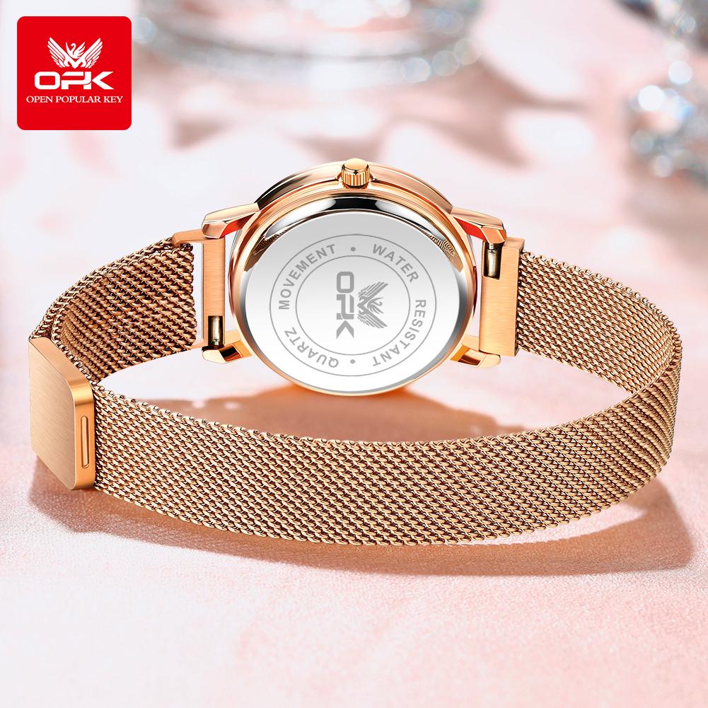 OPK 8115 Women's Watches Simple Fashion Oirginal Wristwatch for Female Stainless Steel Mesh Strap Waterproof Luminous Reloj