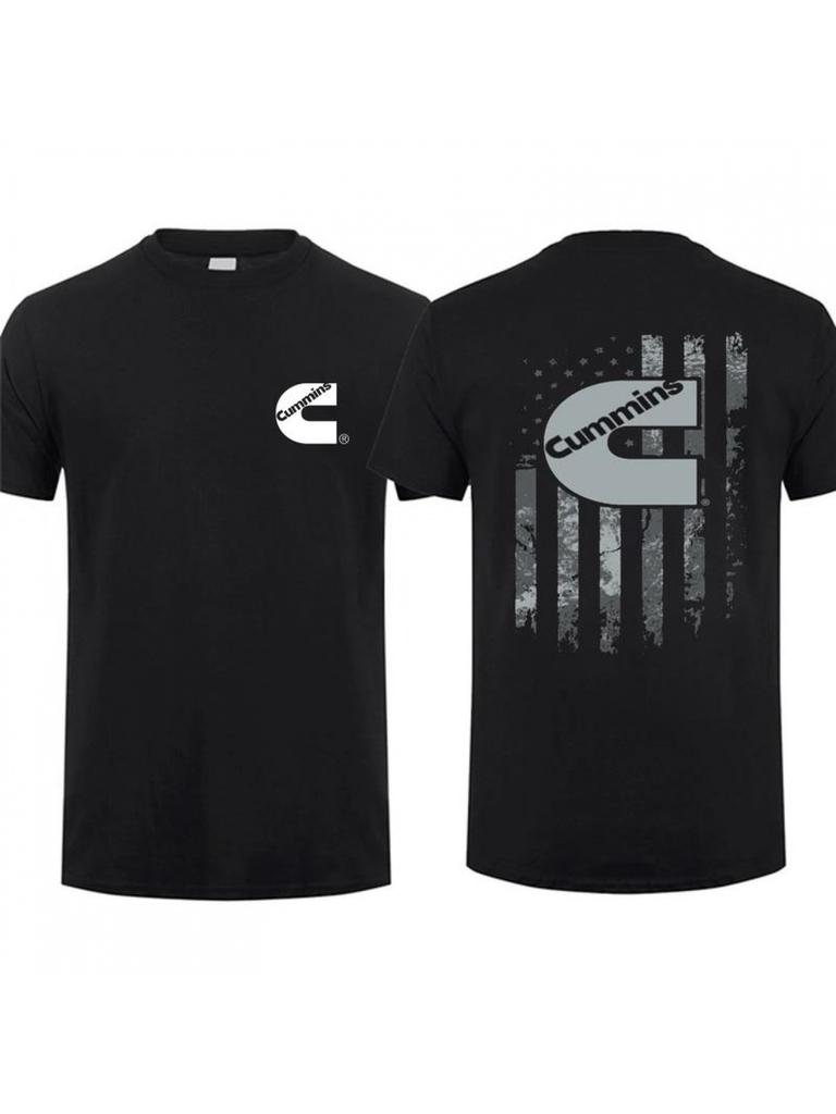 Pánské tričko s potiskem americké vlajky Cummins Diesel, černé, starý vlastenecký design, 100% bavlna, běžný střih, ležérní krátký rukáv