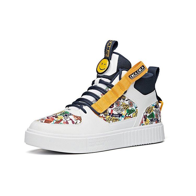 Coca-Cola X Anta Allover-Print High-Top Skateschuhe Damen Skateschuhe Weiß Blau 922128017-3